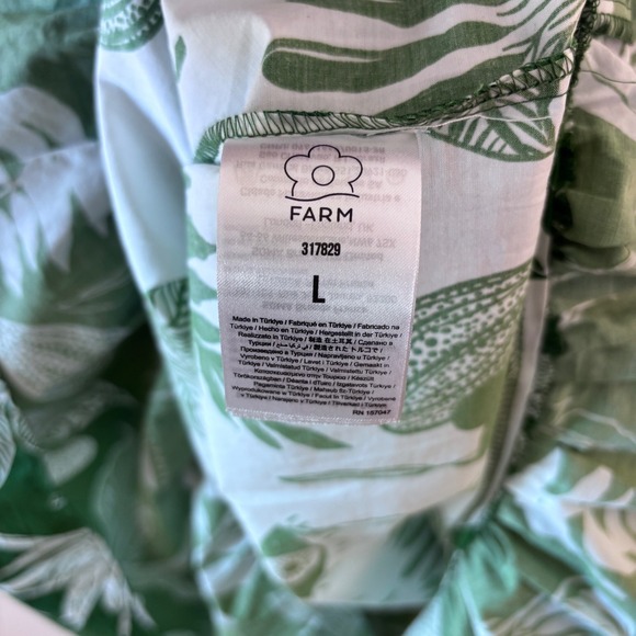 Farm Rio Forest Soul Mix Green White Tropical Leaf Print Tiered Mid Dress Large - Picture 9 of 11